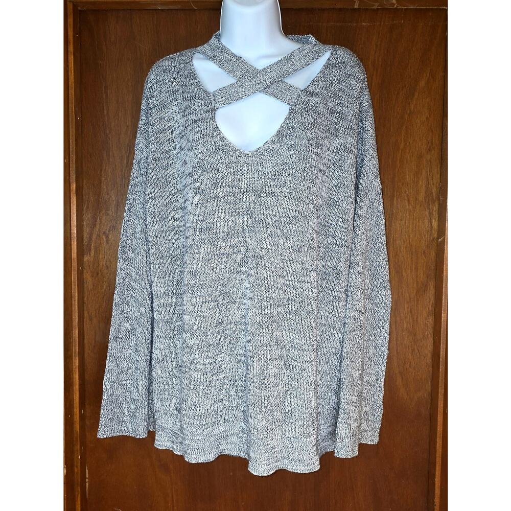 A.n.a a new‎ approach black & white chevron knit, oversized cut out sweater sz L